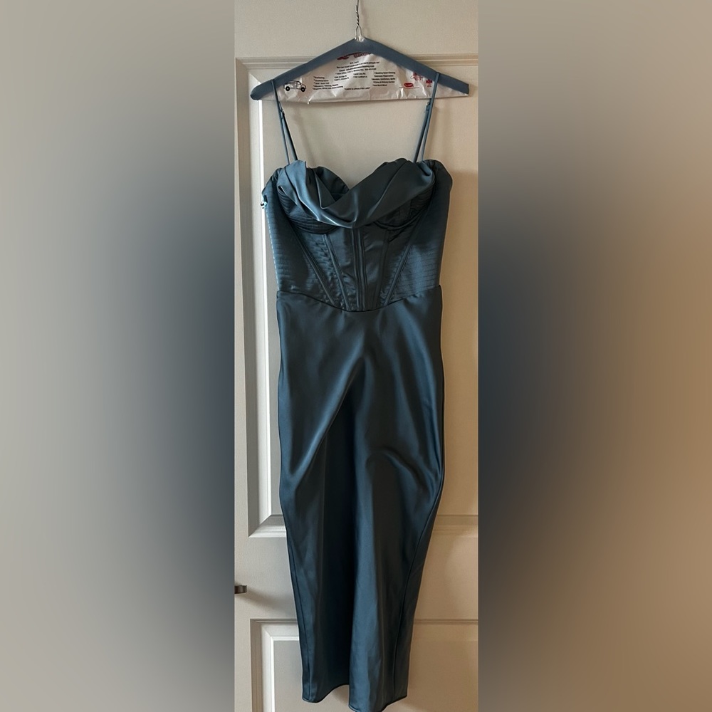 House of CB, Blue Satin Dress, Corset Top, Worn Once & Dry Cleaned